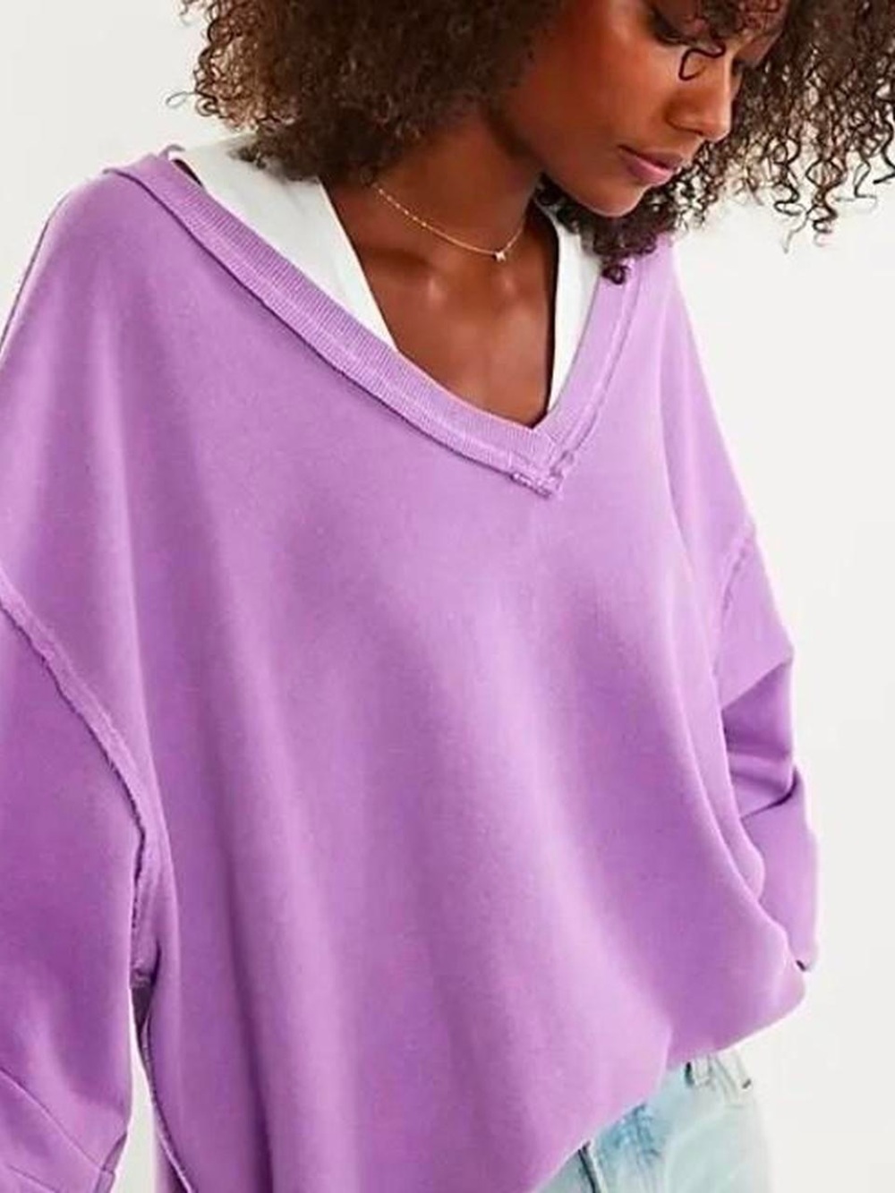 Free People Lavender V-Neck Pullover Sweatshirt